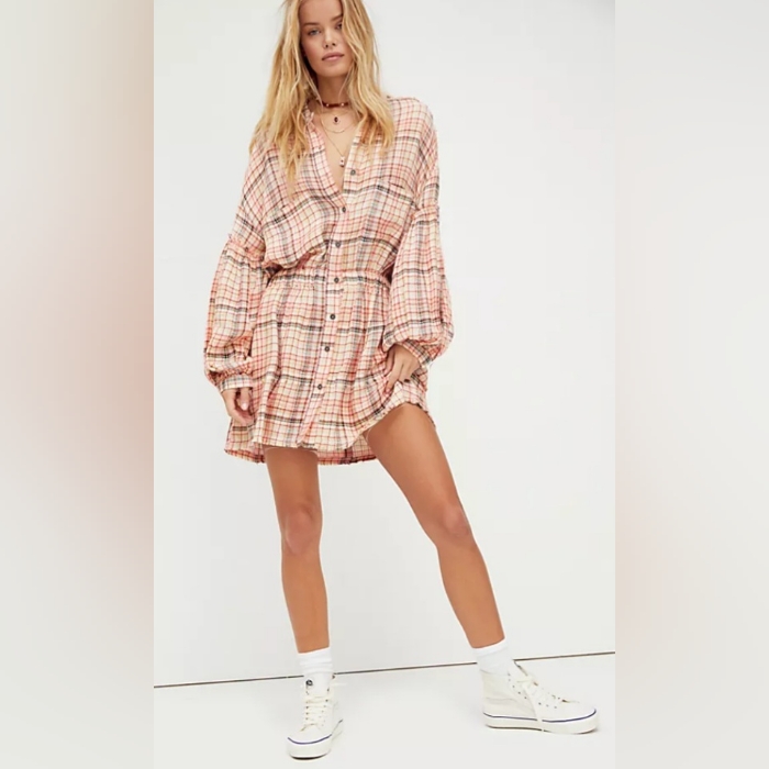 Free People We The Free Plaid Mini Dress Size Small Way Plaid